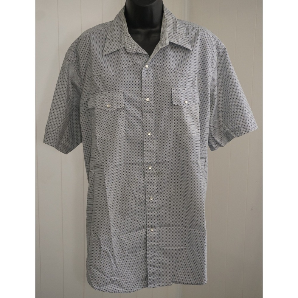 Wrangler Large Short Sleeve Blue Geometric Pearl Snap Western Shirt